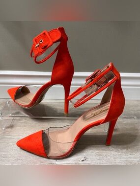 Qupid Clear PVC Pointed Toe Stiletto Heels Orange-red  US 7.5 EU 38.5 shoes